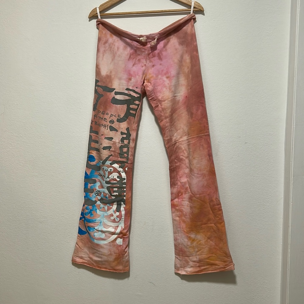 The People of the Labyrinths Painted Low Rise Flared Cotton Drawstring Pants S